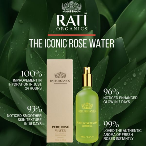 Rati Organics प्राकृतिक गुलाब जल | Natural Rose Water | 100mL