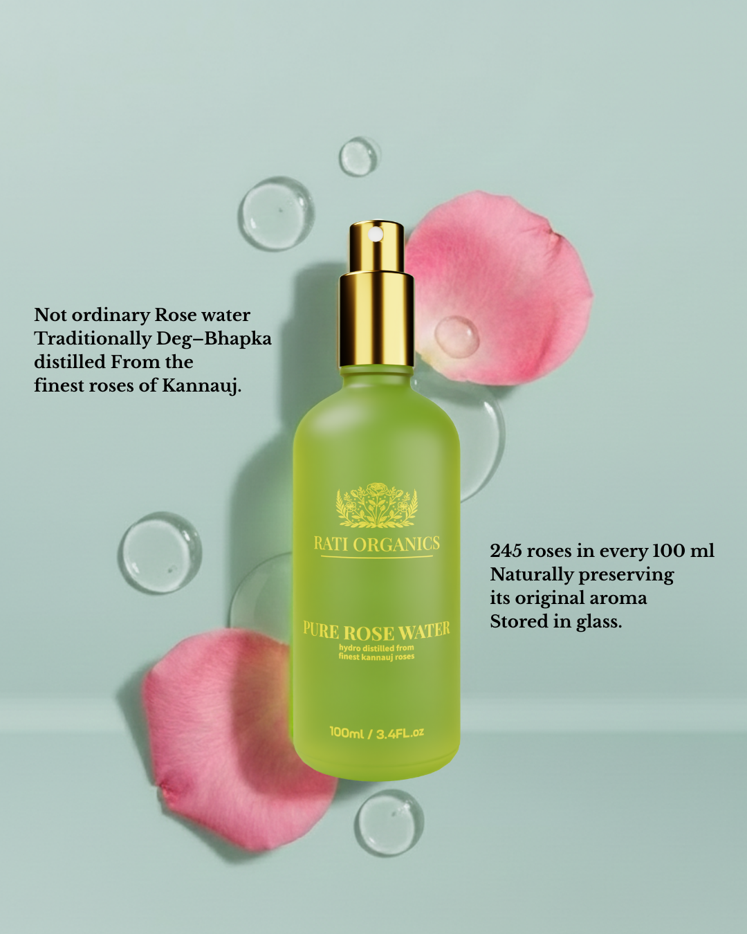 Rati Organics प्राकृतिक गुलाब जल | Natural Rose Water | 100mL